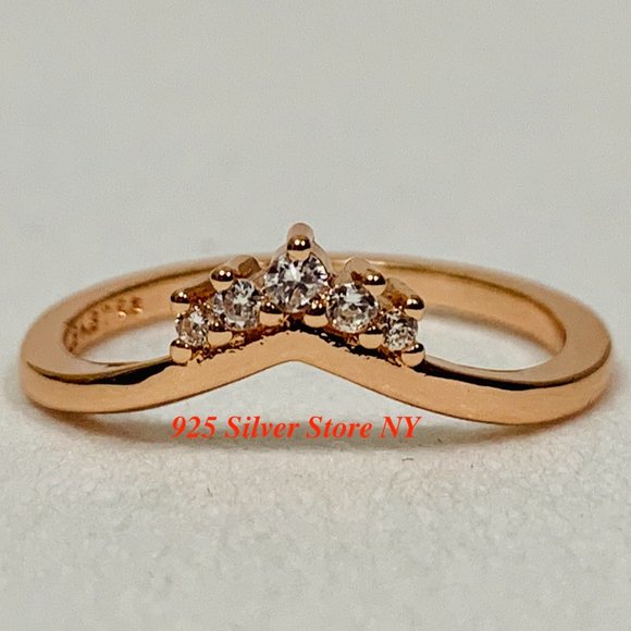 Pandora Rose Gold Tiara Wishbone Ring 188282 CZ - Picture 1 of 8